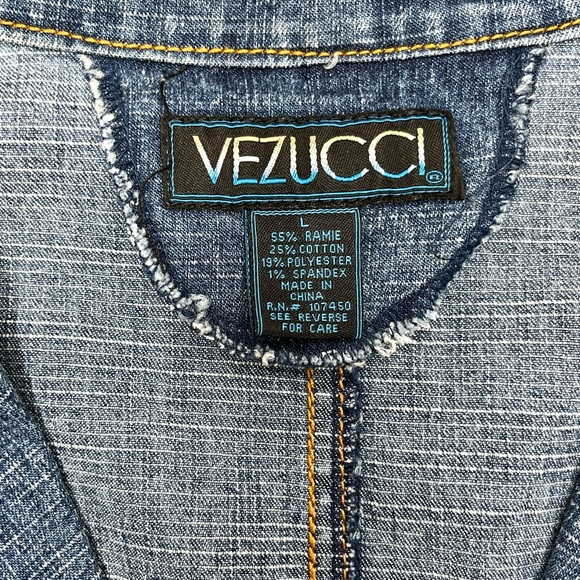Vintage Vezucci Blue Jean Denim Jacket Women's Size Large White Rope Western - Picture 3 of 5